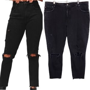 Abercrombie & Fitch Long Skinny High Rise Jean Ripped Knees Raw Hem Black 35 20